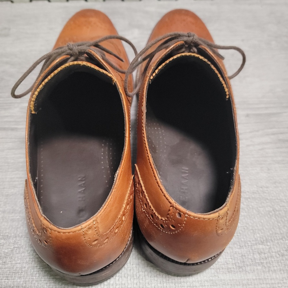 Cole Haan C24116 Wingtip Oxford Mens 11 M British Tan Leather Brogue Dress Shoes - Picture 10 of 11